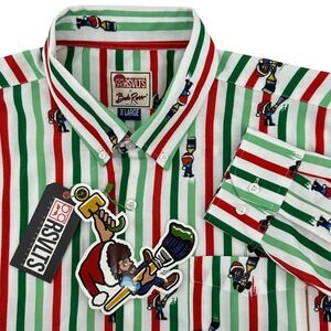RSVLTS Bob Ross Happy Holiday Stripes Button Up Oxford Shirt Men's XL NEW/TAGS!
